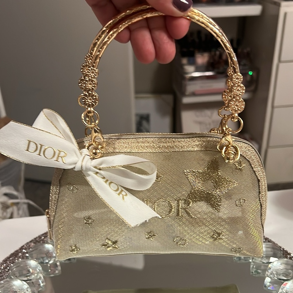 Dior Gold Women's Pouch with Handles/Dior Ribbon - Picture 7 of 8
